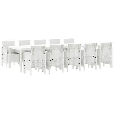 vidaXL Komplet za jedilnico v vrtu 11 pcs Bela in svetlo siva