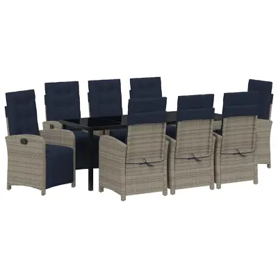 vidaXL Komplet za jedilnico v vrtu z blazino 9 pcs Siva poli ratan