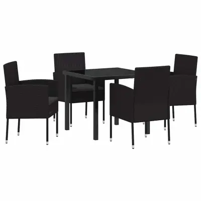vidaXL Komplet za jedilnico v vrtu z blazino 5 pcs Črna poli ratan
