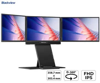 Trojni prenosni monitor BLACKVIEW TABLE 16, 38,9 cm (15,3"), FHD+, 60Hz, IPS, 300nit, 100% sRGB, 2x USB-C, 1x miniHDMI, univerzalna združljivost