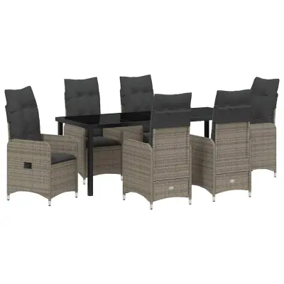 vidaXL Komplet za jedilnico v vrtu 7 pcs Siva poli ratan