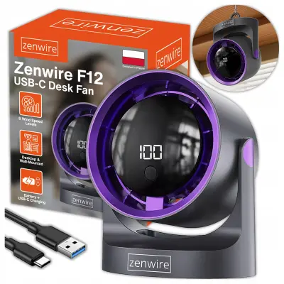 Mini namizni ventilator Zenwire F12 USB-C, 1200 mAh, timer, 360° nastavljiv