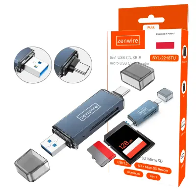 USB 3.0 USB-C adapter 4v1 SD + MICRO SD TF 5 Gb/s do 2TB BYL-2218TU Bralnik pomnilniških kartic SD
