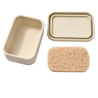 Neprepustna potovalna posodica za milo s pokrovom - prenosna silikonska posoda za milo Beige