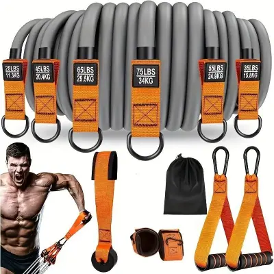 12-delni (300 lbs) večnamenski komplet elastičnih trakov za vadbo doma Grey Orange