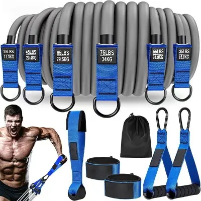 12-delni (300 lbs) večnamenski komplet elastičnih trakov za vadbo doma Blue+Orange