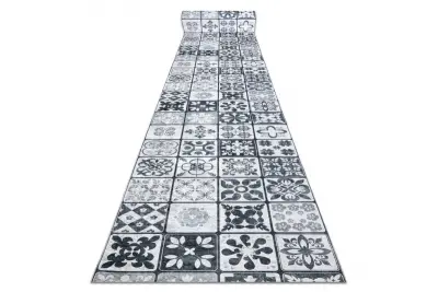 Tekač gumiran LOTUS AZULEJO 60970 Patchwork, lizbonske ploščice siva pralna protizdrsna 120 120x450 cm