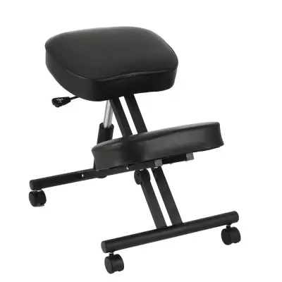 Ergonomska klop za kolena z nastavljivo višino in oblazinjeno sedišče - črna