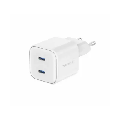 Polnilec SWISSTEN GaN 2xUSB-C 20W PD, bel
