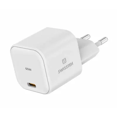 Polnilec SWISSTEN GAN 1X USB-C PD 65W, bel