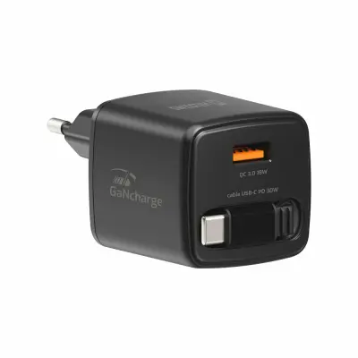 Polnilec SWISSTEN GAN 1XUSB-A 18W+USB-C kabel 30W