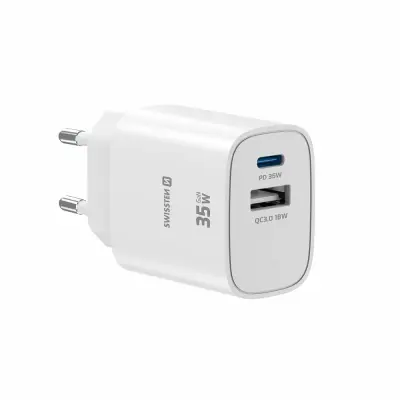 Polnilec SWISSTEN GAN 1XUSB-C PD 35W, 1xUSB-A 18W