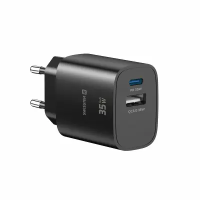 Polnilec SWISSTEN GAN 1XUSB-C PD 35W,1xUSB-A 18W