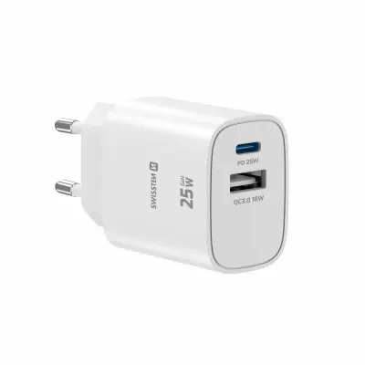 Polnilec SWISSTEN GAN 1XUSB-C PD 25W, 1xUSB-A 18W
