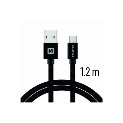 Kabel SWISSTEN MICRO USB TEXTILE 3A 60W 1,2 m, črn