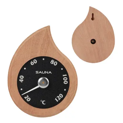 Stenski leseni termometer za savno – kapljast analog za visoke temperature