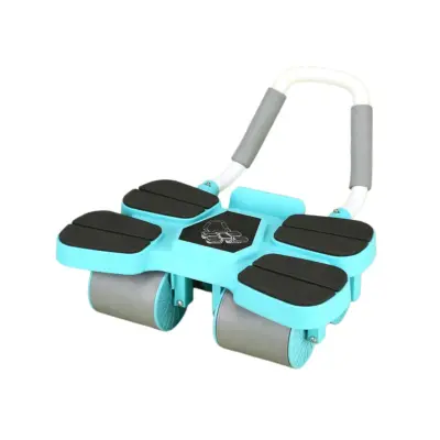 4-kolesni ab roller z oporo za komolce, vzmetnim povratkom in držalom za telefon Blue