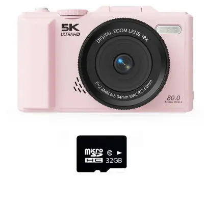 Retro brezzrcalni fotoaparat 75MP, 5K video, 180° zaslon Pink