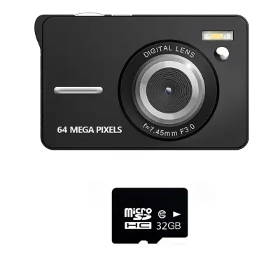 Kompakten študentski fotoaparat 4K, 64MP, 18x zoom, 32GB TF Black