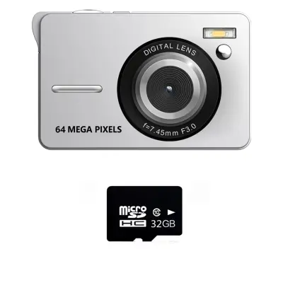 Kompakten študentski fotoaparat 4K, 64MP, 18x zoom, 32GB TF Silver