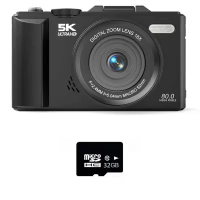 Retro brezzrcalni fotoaparat 75MP, 5K video, 180° zaslon Black