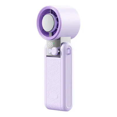 Trojnizložljiv ročni ventilator z zaslonom na dotik, 199-stopenj, USB Purple