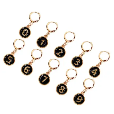 Set of 10 Alloy Enamel Number Stitch Markers 0-9 for Knitting and Crochet Black