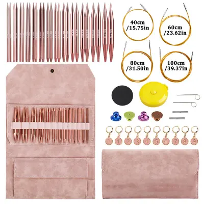 Komplet 13 parov izmenljivih okroglih pletilnih igel (3,0-10,0 mm) Pink