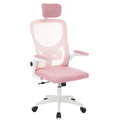 Ergonomska pisarniška stolica z ledveno oporo in naslonjalom za glavo - Roza
