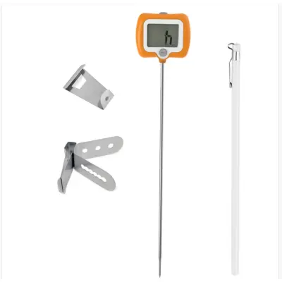 Klipni kuhinjski termometer s 304 inox sondo, zamenljiva baterija Orange