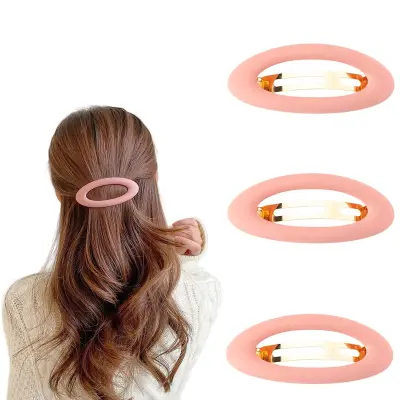 Mat lasni sponki 3-delni set – ovalen akril-metal z vzmetjo Pink