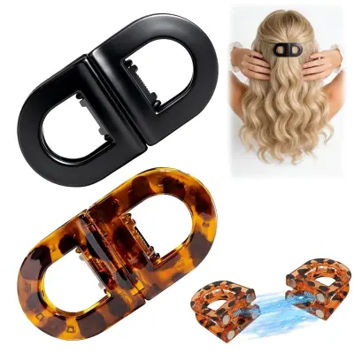 Magnetni sponki za lase brez gub, 2 kosa - ABS+magnet, Črn/Leopard