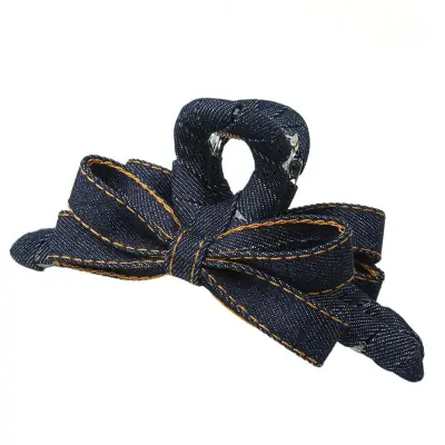 Denim 3D metuljasta pentlja - PC+denim sponka s polnimi krili Black