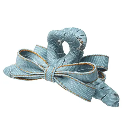 Denim 3D metuljasta pentlja - PC+denim sponka s polnimi krili Blue