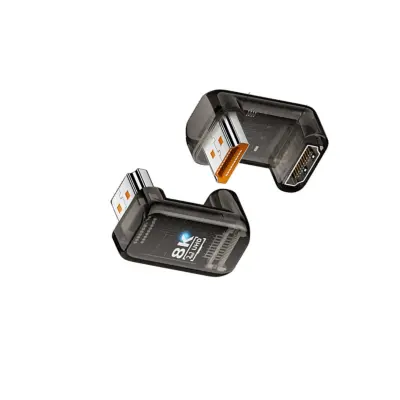 8K UHD 2.1 Female to Male U-Shaped Adapter 180 Degree Connector Black