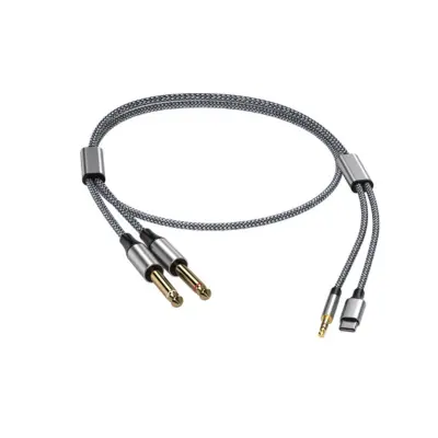 3-v-1 avdio kabel za dvojni 6,35 mm priključek - pletena zlitina, Hi-Fi pretvornik z DAC-om za naprave z Lightning, USB-C in 3,5 mm priključki, zdru