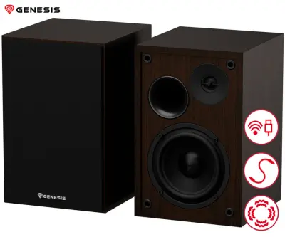 Računalniški zvočniki GENESIS ARSEN 302BT, STEREO 2.0, 20W RMS, Bluetooth 5.3, 4" woofer + 1.25" tweeter, BassReflex funkcija, rjavi