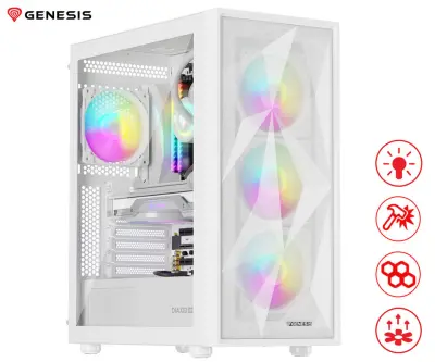Računalniško ohišje GENESIS DIAXID 605 ARGB, Midi Tower, 4x ventilator, AIO LC do 420mm, GPU do 351mm, CPU Cooler do 168mm, belo