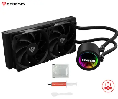 Vodno hlajenje GENESIS HYDRIA 240 , All-In-One, 240mm, 3-fazna črpalka, 2x 120mm PWM ventilator, FDB ležaji