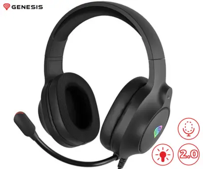 Naglavne slušalke GENESIS NEON 213, gaming/pisarniške, 2.0 STEREO, RGB LED, črne