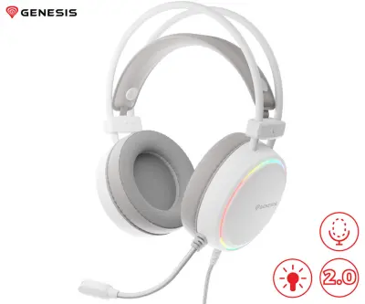 Naglavne slušalke GENESIS NEON 613 G2, gaming /pisarniške, 2.0 STEREO, RGB LED, bele