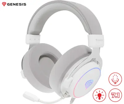 Naglavne slušalke GENESIS NEON 764,, gaming/pisarniške, 7.1 STEREO VIRTUAL, RGB LED, bele