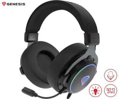 Naglavne slušalke GENESIS NEON 764, gaming/pisarniške, 7.1 STEREO VIRTUAL, RGB LED, črne