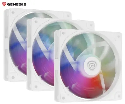 Ventilatorji za računalnik/ohišje GENESIS OXAL 120 ARGB 3-PACK, 120mm velikost, do 1450 RPM, beli