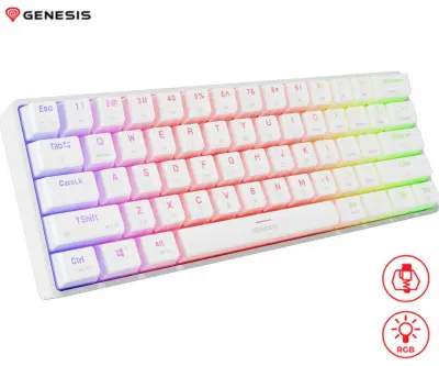 Gaming mehanska tipkovnica GENESIS THOR 660 G2, žična/brezžična, RGB LED, RapidSpeed, Gateron Brown, bela