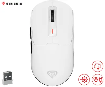 Brezžična miška GENESIS ZIRCON 660, gaming/pisarniška, 12.000DPI, USB 2.4GHz/Bluetooth/USB-C, bela