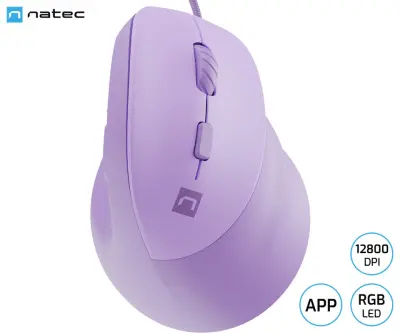 Vertikalna žična miška NATEC CRAKE 2 PRO, ergonomska, 12800 DPI, 6 gumbov, vijolična