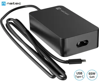 Polnilec NATEC GRAYLING GaN 65W za prenosnik/tablico/telefon, USB-C, PD 3.0, GaN, črn
