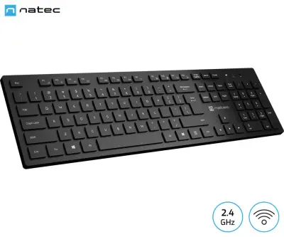 Brezžična tipkovnica NATEC HERRING WIRELESS, membranska, USB 2.4GHz, CHICLET, nizek profil, 2x AAA, črna