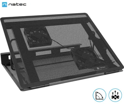 Hladilno stojalo za prenosnike NATEC TERN 2 PLUS, do 17.3", 8 stopenj naklona, 2x 80mm ventilator, nastavljiva hitrost, črn